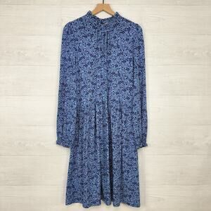 Boden Clara Dress Women 14 Modest Long Sleeve Jersey Blue Floral Pockets Stretch